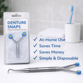 Denture Snaps Tool And Packaging Close Up